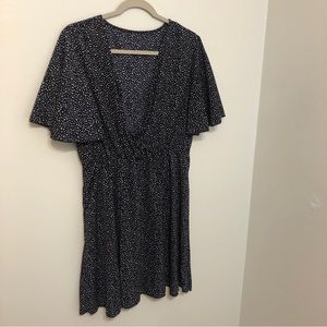 Navy dotted V neck dress
